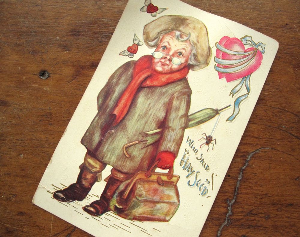 Valentine card, Hayseed Valentine vintage postcard, embossed, insulting, 1900s or 1910s, penny dreadful, vinegar valentine