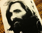 Charles Manson handmade screen printed back patch, black on natural