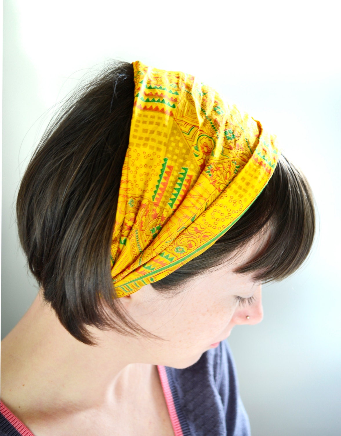 Wide Boho  turban headband  hair wrapp Recycled sari silk