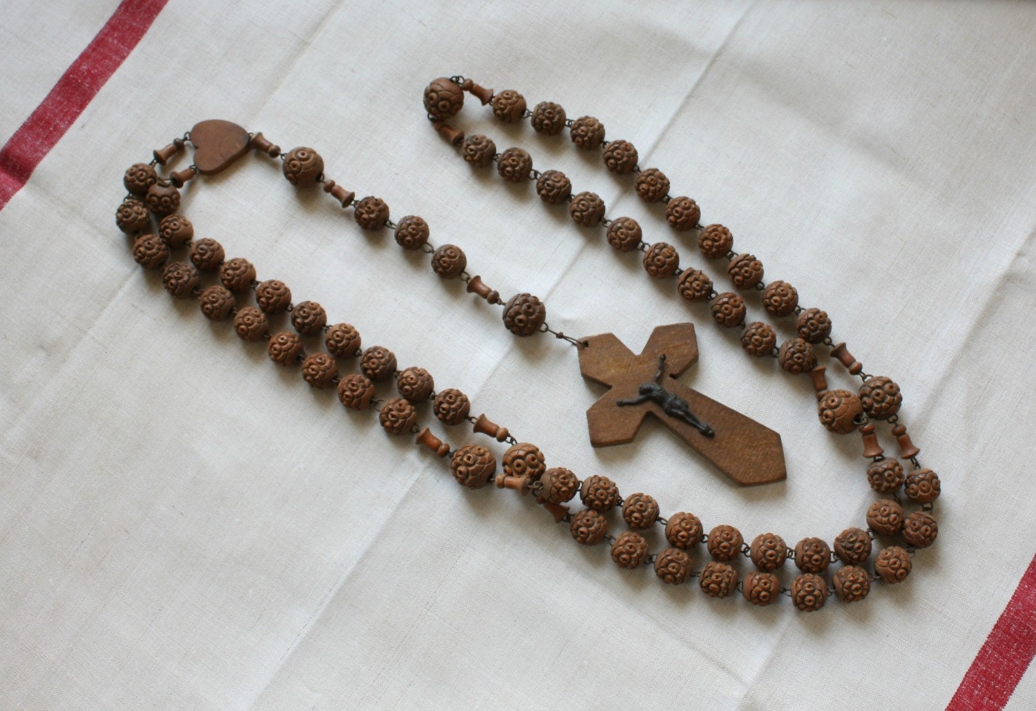 Huge Antique French Wooden Monk's Rosary Hand Carved Paris Sacre Couer
