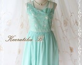 Baroque Pastel Floral Dress - Pastel Floral Pattern Organza Top Mint Green Color Party Bridesmaid Graduation Dress