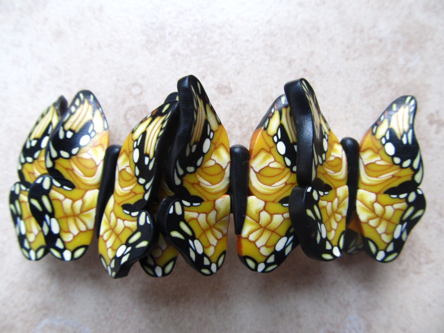 Large Yellow and Black Polymer Clay Butterfly Barrette