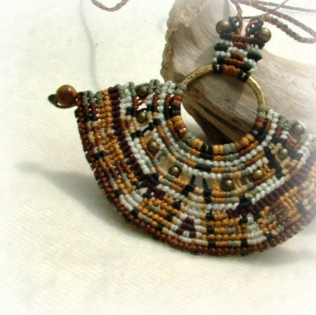 Earth tones goddess beaded macrame necklace - snake skin with jasper beads