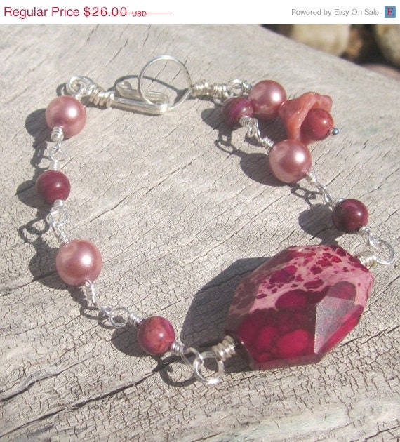Spring Savings Sale Rare Sea Sediment Jasper bracelet with silver, pearls and Czech glass.TAGTMCTT