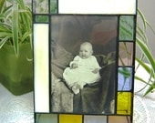 Father's Day Gift Stained Glass Picture Frame for 4 x 6 Photo, Lime Green, Raspberry, Blue, Yellow, Home Decor, OOAK,