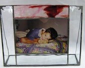 OOAK  Stained Glass Horizontal 4 X 6 Picture Frame,  Wedding Gift, Gift, Graduation Gift, Pink Raspberry, Home Decor