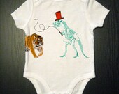 Dinosaur Ring Master w/ Tiger and Whip - Funny Baby - Dino Doing People Stuff One Piece Bodysuit - Baby and Toddler and Kid's Clothing