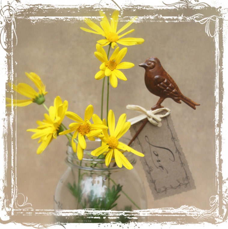 Rusty Bird Plant Stake Perfect For Garden Weddings - Love Birds - Centerpiece Decor - Favor Gift, Place Card, Spring, Summer, Country Rustic
