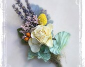 Monets Garden Boutonniere - Outdoor Weddings - English Cottage Gardens - Dried Flowers Herb - Impressionistic Watercolor Pastel Assorted