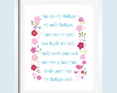 You Are My Sunshine Print 8 in x 10 in Pink and Blue colors for girls room decor by Yassisplace