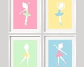 Ballerina Nursery Art Prints in pastel colors, Custom Colors available, Great Baby Shower Gift, set of four 10x8