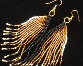 Native American style beaded fringed earrings in gold, pearl, rose gold and black