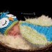 Blue and Lime green Owl Hat & Cape - baby boy photo prop and/or costume - Newborn