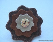 Felt Brooch Layered Flower Brooch with Button Trim Brown Brooch
