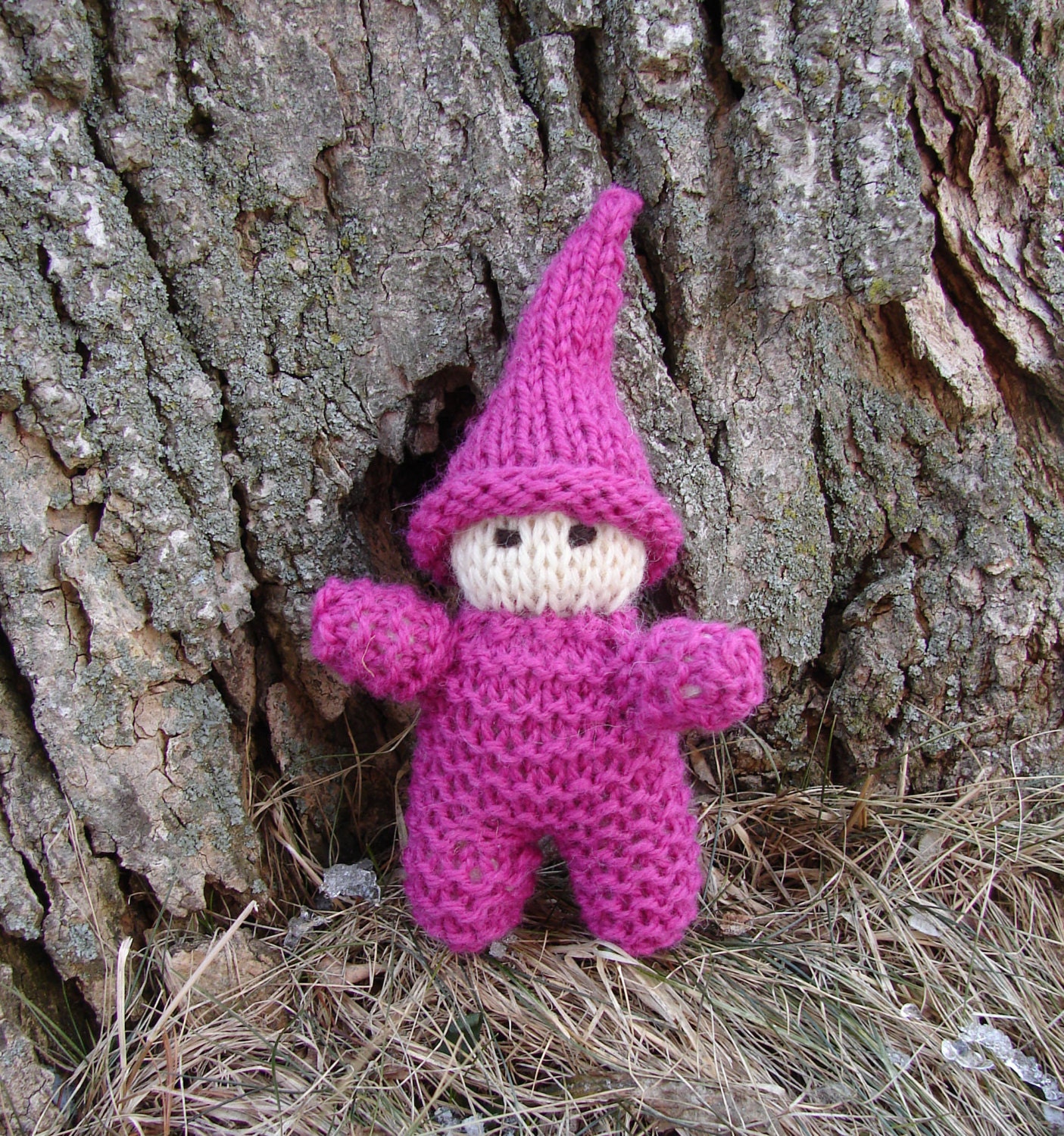 Knitted Gnome Doll, Berry - natural wool waldorf gnome baby, elf