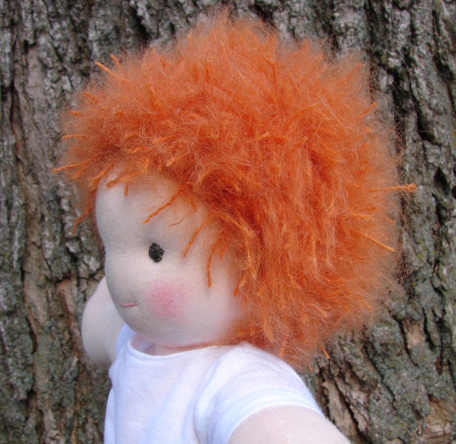 Waldorf Baby Doll - girl - redhead pink 14 inch - natural wool and cotton baby doll with cute outfits - all natural materials