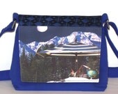 Royal Blue Cotton Recycled Necktie Purse Gnome Mountain Print