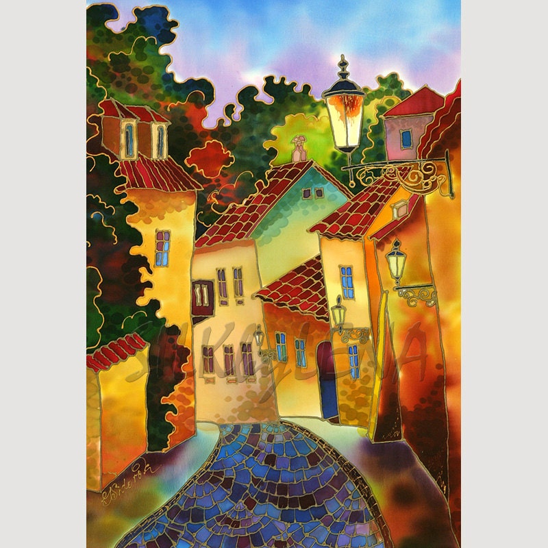 GICLEE  Print On LUSTER Paper -Of Original Painting-SILK Painting- Acrylic  Painting- Fine Art Print- Cityscape-Prague-Europe -13inX19in