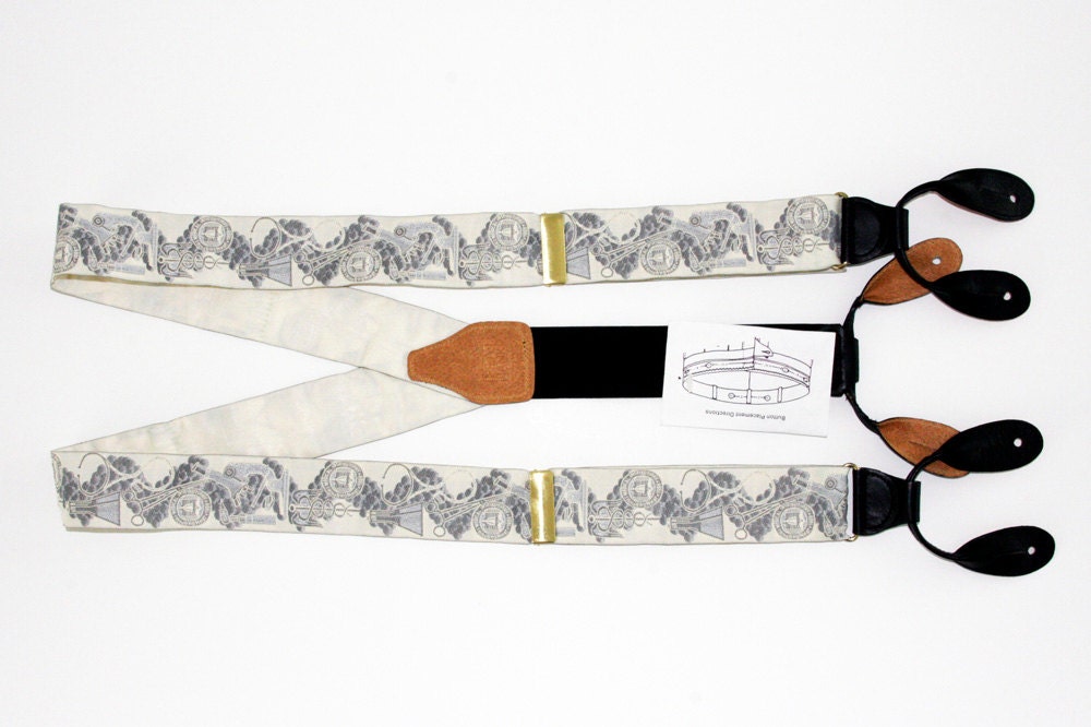 Doc's Grey and White Button Tab Suspenders