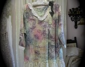 Shabby Cottage Top, romantic Paris chic, French garden, French script, ruffled lace embellished, 2X LARGE