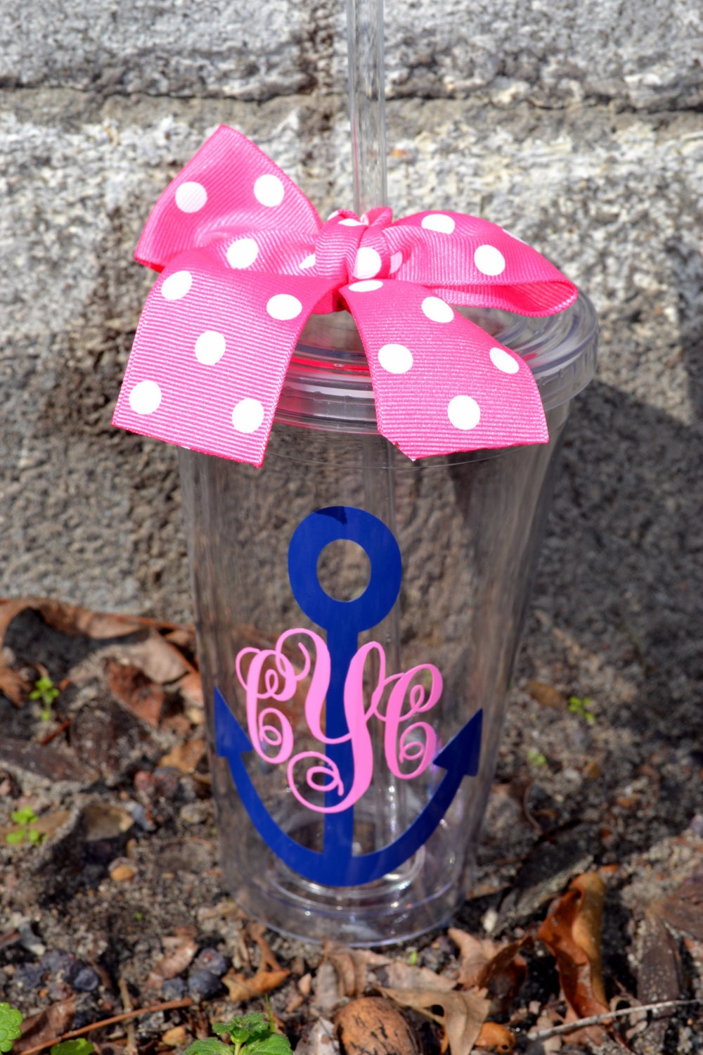 Anchor Monogram CLEAR Personalized - 16oz - Tumbler cup with Lid & Straw - Nautical - Bridesmaid Gift