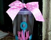 4 (FOUR ) CLEAR Personalized - 20oz - Tumbler cup with Lid & Straw - Nautical - Bridesmaid Gift