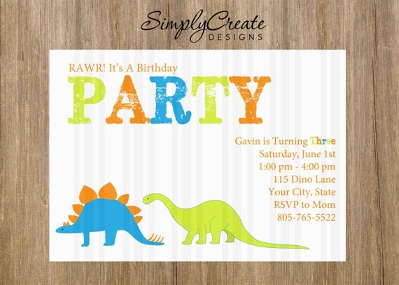 Dinosaur Birthday Invitation 5x7 DIGITAL file Dinosaur Theme Il_570xn