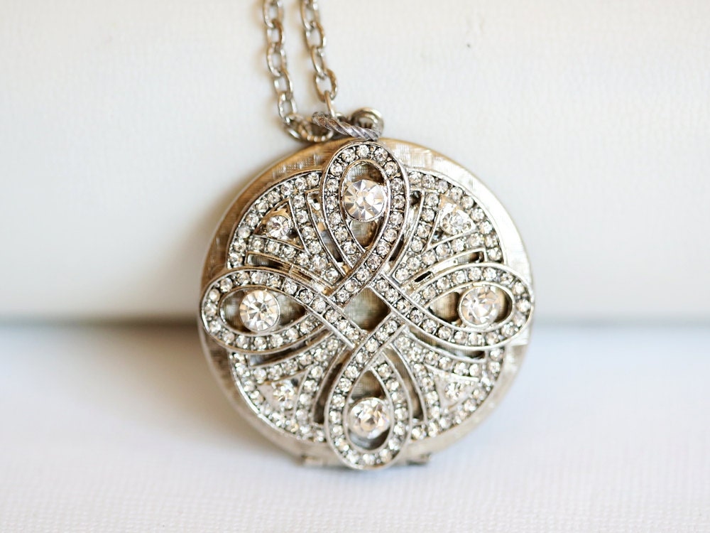 Locket, Silver Locket, Locket,Rhinestone Pearl Locket,filigree locket necklace,vintage locket,Wedding Necklace,bridesmaid necklace