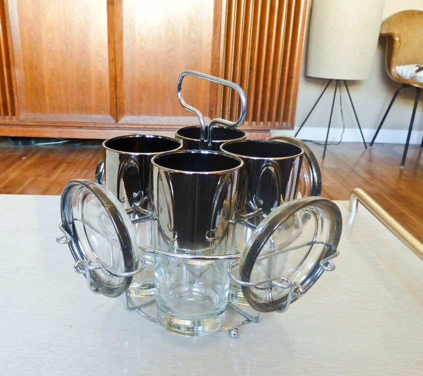 Vintage Silver Rimmed Ombre Glasses with Caddy
