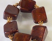 Handmade Simulated Brown Turtle Shell Bracelet with Gold Tone Highlight beads