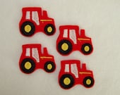 RED FARM TRACTOR - 4 Machine Embroidered Felt Embellishments / Appliques