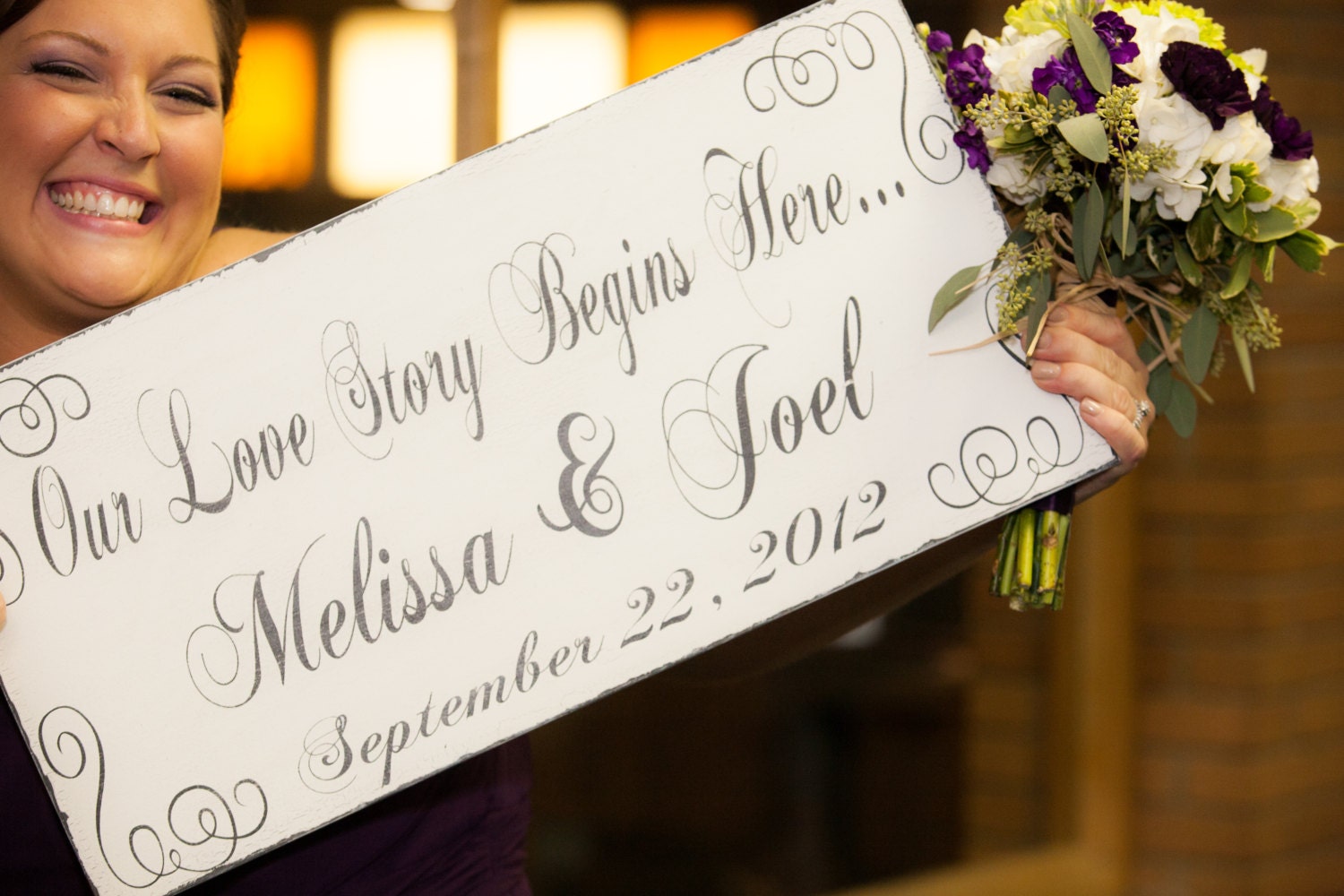Wedding Signs,Personalized Wedding sign..Our Love Story Starts Here..Black and whith distressed Sign..:)