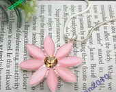 Pretty retro silver pink sun flower necklace pendant vintage style