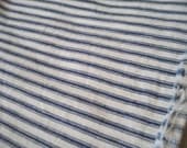 c1895 Antique French Fabric - 19th Century Mattress Ticking Stripe Blue