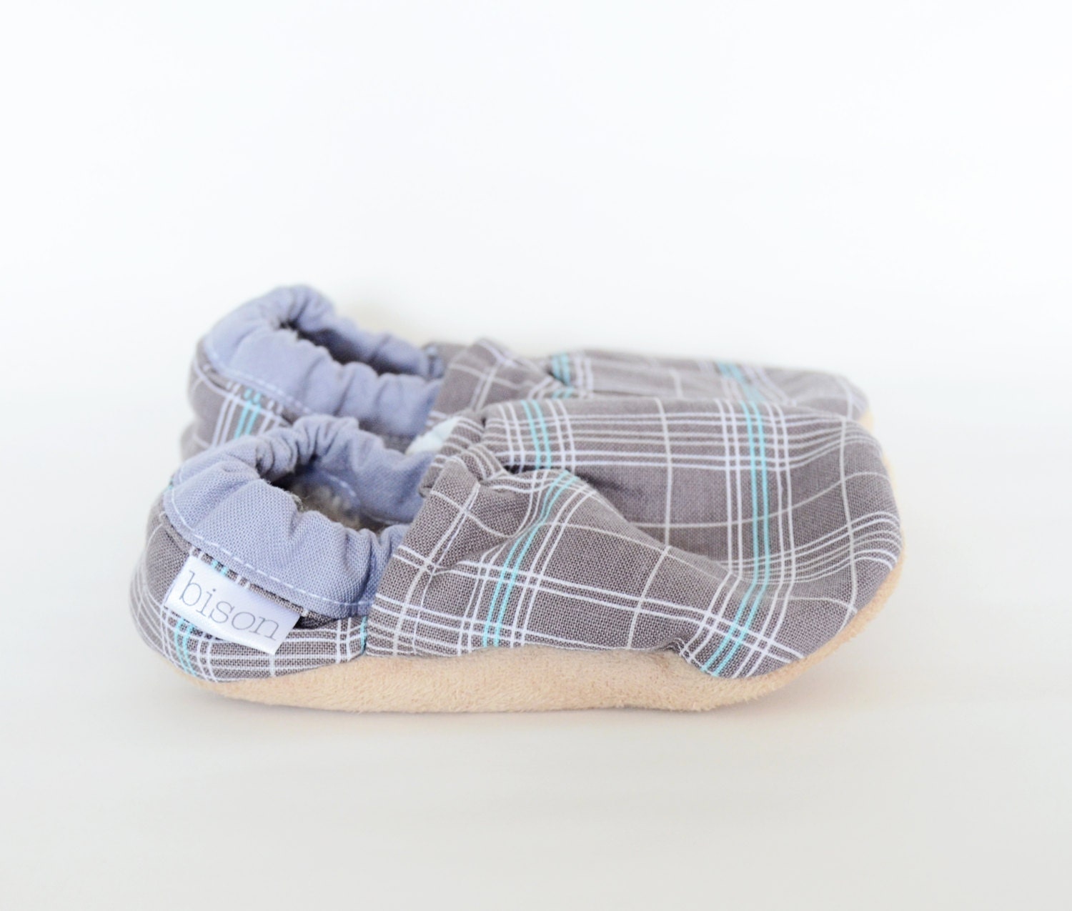London Gray Plaid Loafer Bison Booties Size 18 to 24 Months Toddler Baby Size 5-6 Slippers Ready to Ship