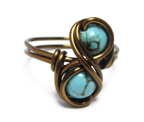 Turquoise Infinity Ring - Custom Size Rings - Wire Wrapped Jewelry