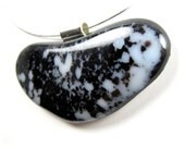Black and White Recycled Glass Pendant Necklace with Magnetic Closure