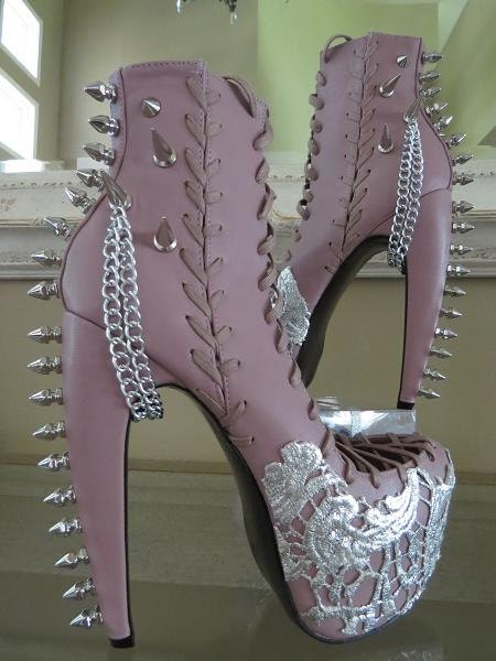 High Heel Platform Spiked Women Shoes/ Booties  Pink Blush  size 7 1/2 ...A SpikesByG Design