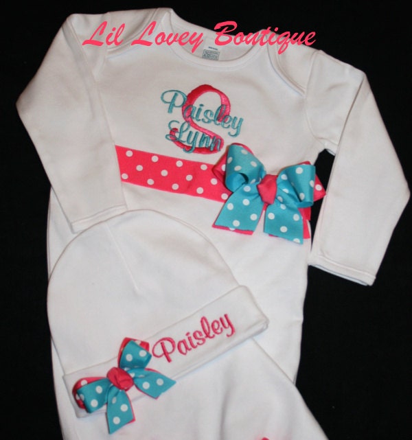Personalized Newborn Layette Set "PINK SWEETNESS" ...Custom 2PC. Newborn Layette Set For Homecoming Or Baby Gift