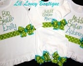 PERSONALIZED....SWEET LIMEADE.... Big Sister, Middle Sister and Baby Sister T-Shirt and Layette Gown For Baby Girl and Toddler