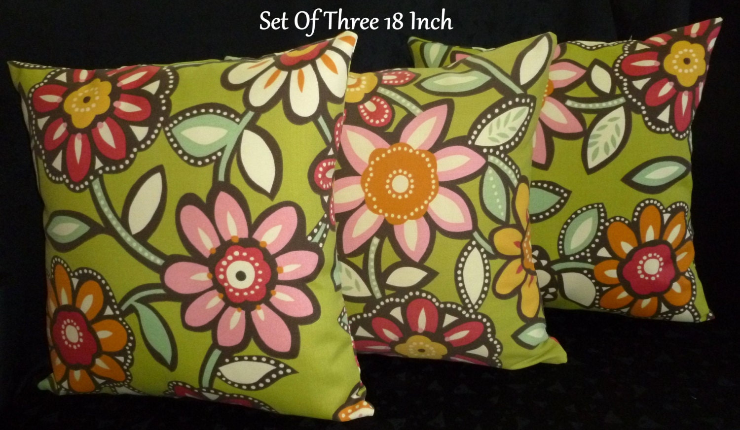 Decorative Outdoor Throw Pillow Cover Green Floral - Set of Three18 Inch