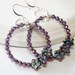 Purple Hoop Earrings, Beaded, Purple Flower Earrings, Iridescent, Night Sky, Gift for Her