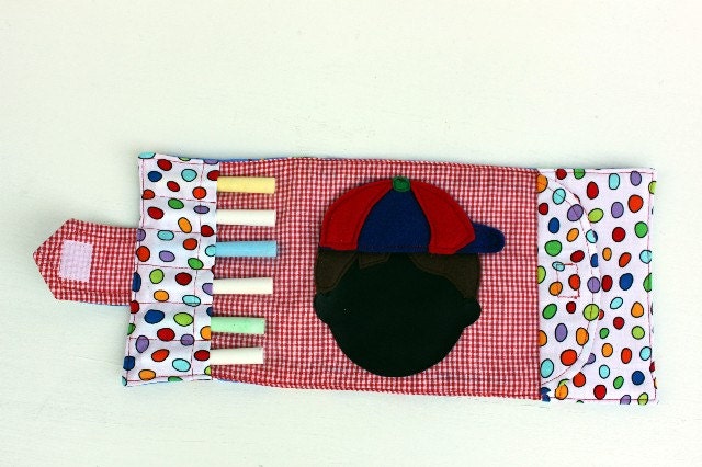 Travel Toy Chalkboard Mat Wallet, Quiet Play, Rollerblades skate, Boy Chalk Cloth Face