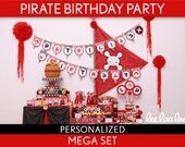 Pirate Birthday Party Package Collection Set Mega Personalized Printable // Pirate Girl Red - B8Pz2