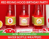 Red Riding Hood Birthday Party - Water Bottle Wrappers & Bonus: Straw Flags NonPersonalized Printable // Red Riding Hood - B37Pz2