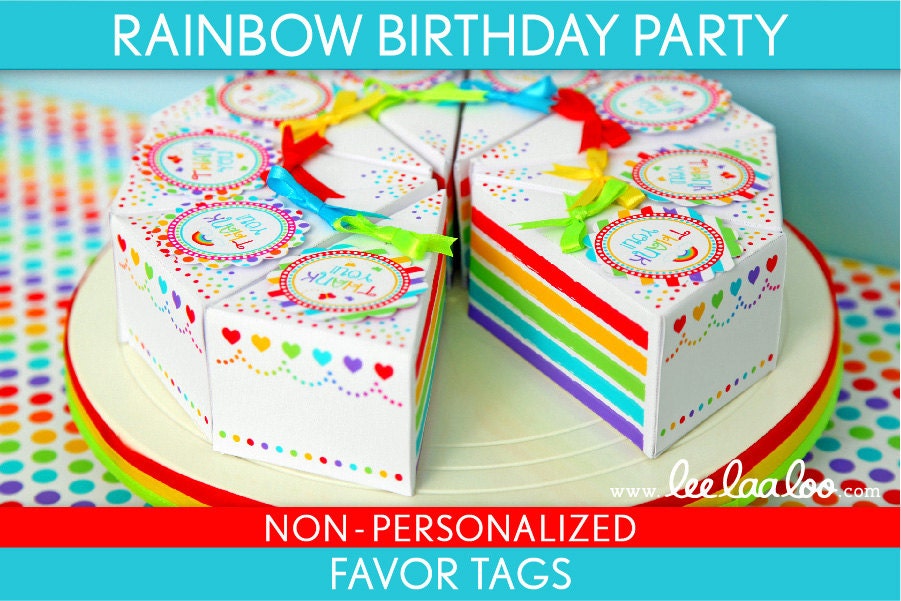 Rainbow Birthday Party - Favor Tags & Bonus: Favor Box NonPersonalized Printable // Rainbow - B41Nk