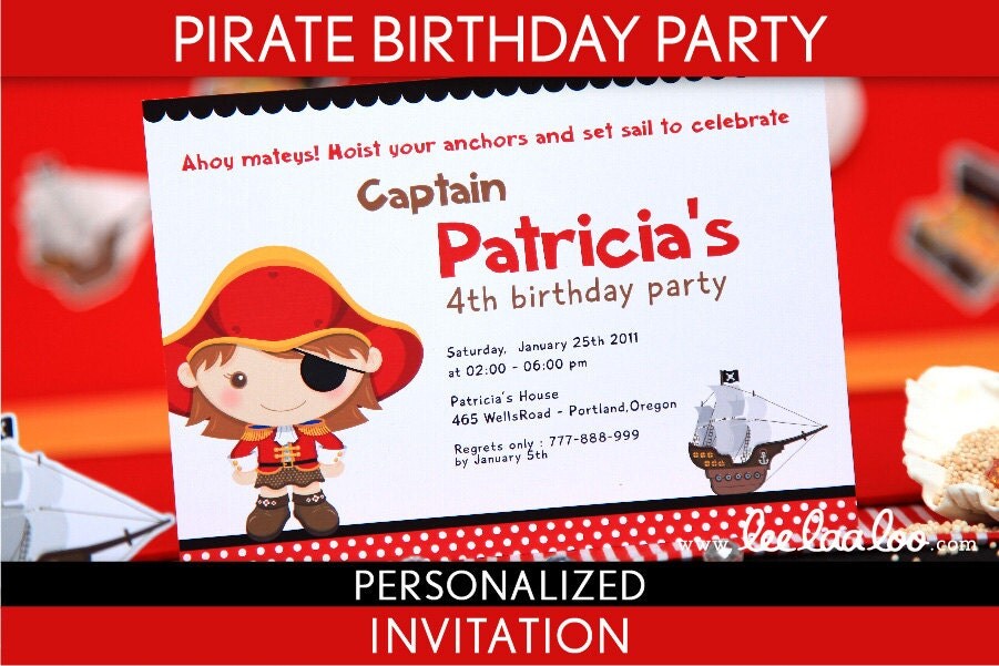 Pirate Birthday Party Invitation Personalized Printable // Pirate Girl Red - B8Pa2 Il_570xn
