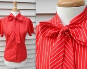 Red & White Bow Tie Secretary Blouse