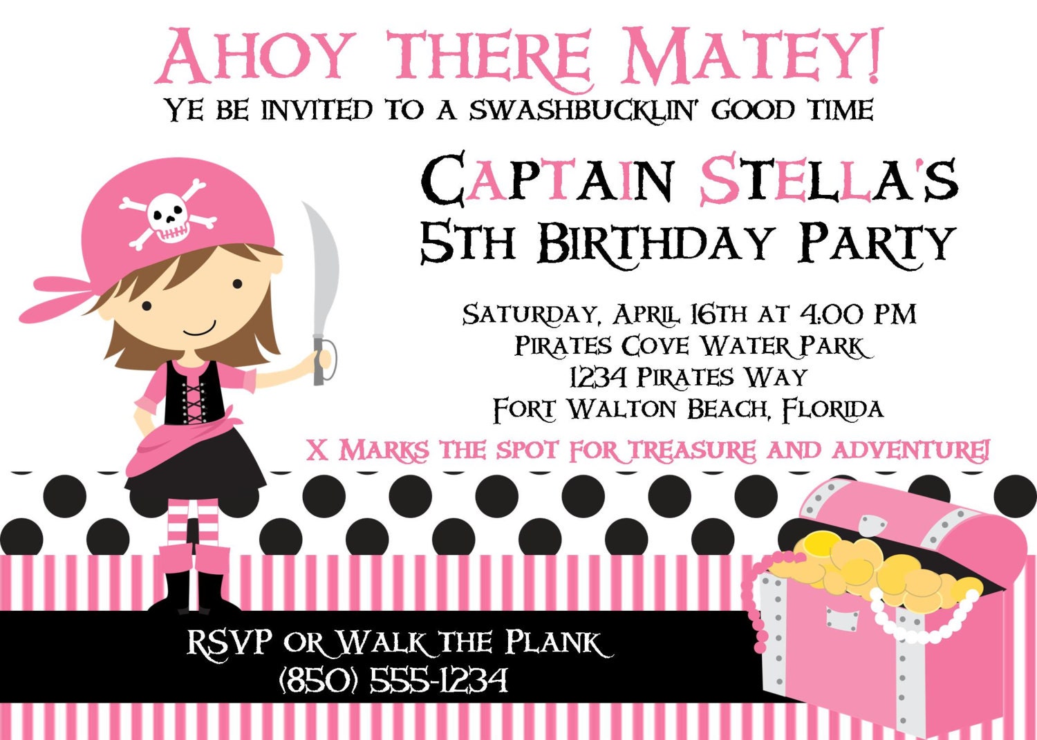 Pink Pirate 5x7 Birthday Party Invitation Printable Il_170x135