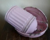 French antique enamel basin and bowl, fountain, pink, 1920s, lavabo, water faucet, french vintage